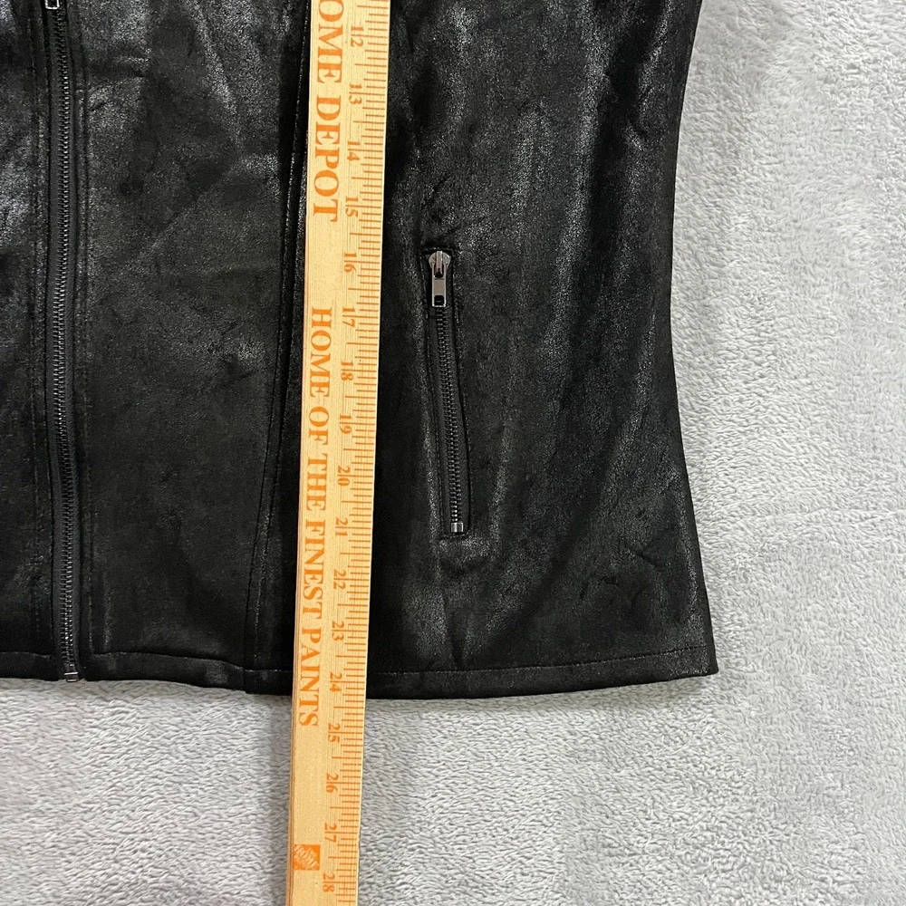 Solitaire by Ravi Khosla Shiny Faux Leather Moto Zip Jacket Vest XL Grunge‎ Goth